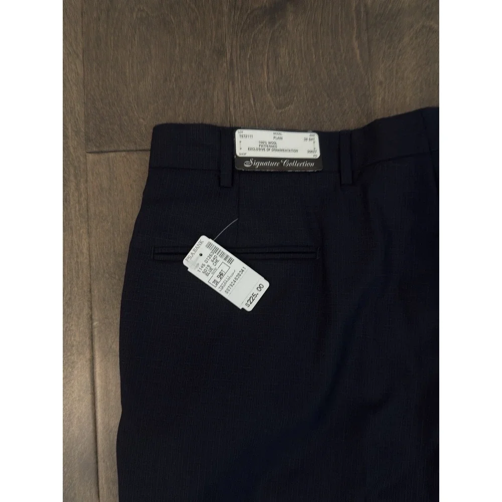 NWT Jos A Bank Signature Men's Navy Blue Flat Front 100% Wool Dress Pants 38X35
